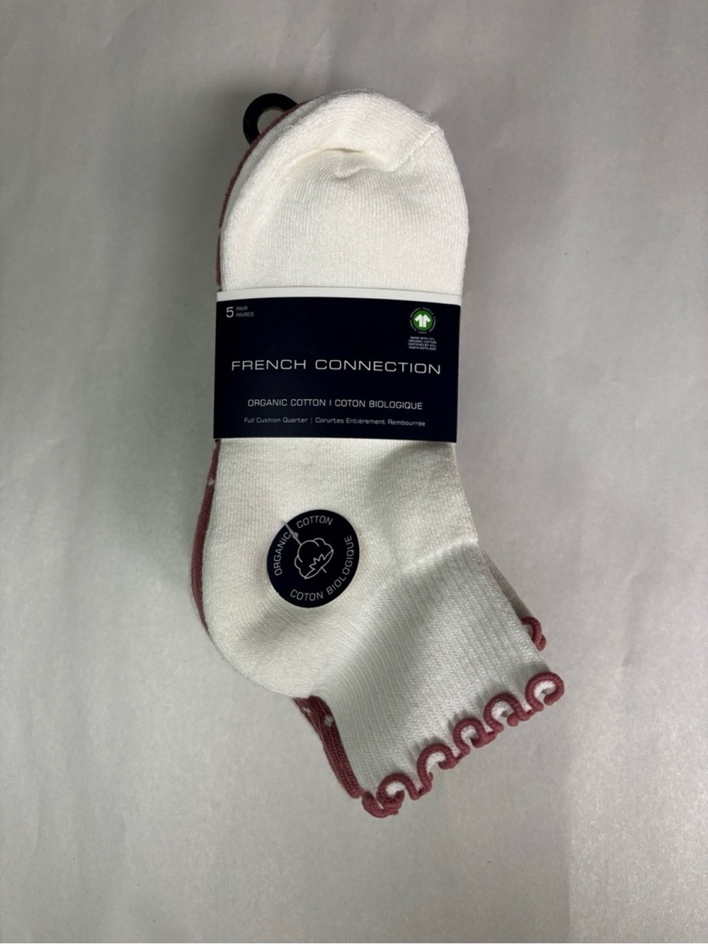 New French Connection Socks Women’s 5 Pair White & Pink Casual Cushion Quarter